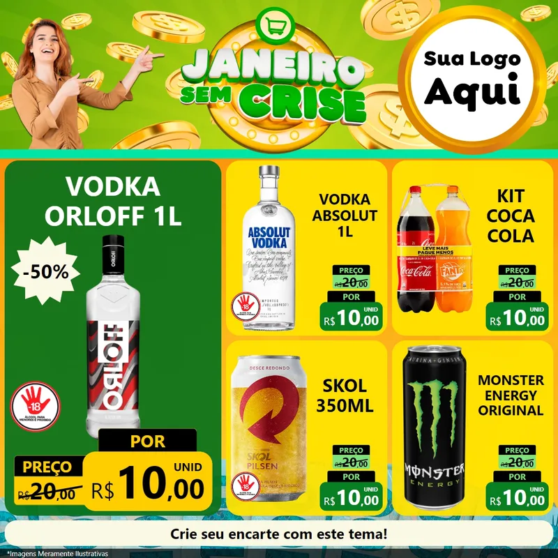 Modelo de Rede Social para Feed Facebook com o tema Janeiro Sem Crise para Distribuidora de bebidas