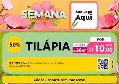 Modelo de Cartaz para Cartaz A4 Horizontal com o tema Semana da Primavera para Peixaria