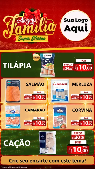 Modelo de TV para TV Vertical com o tema Alegria em Família Super Ofertas - Natal para Peixaria