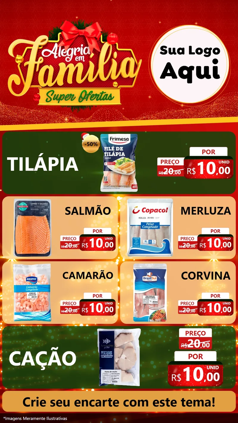 Modelo de TV para TV Vertical com o tema Alegria em Família Super Ofertas - Natal para Peixaria