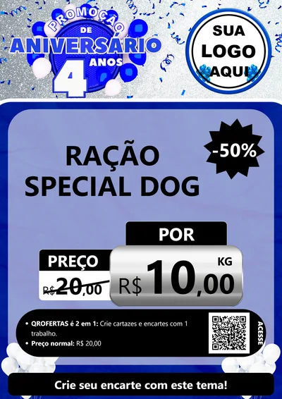 Modelo de Cartaz para Cartaz A4 Vertical com o tema Promoção de Aniversário - 4 Anos para Pet Shop