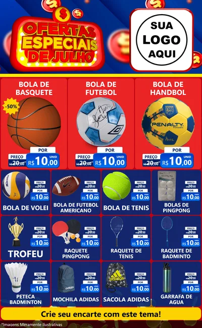 Modelo de Encarte para Encarte Grande com o tema Ofertas Especiais de Julho para Artigos Esportivos