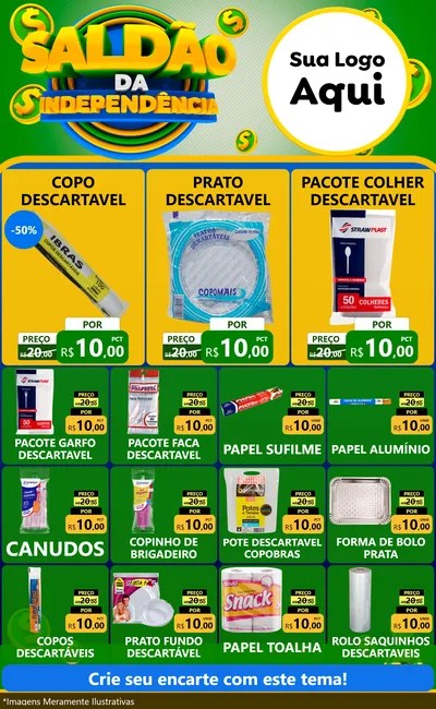 Modelo de Encarte para Encarte Grande com o tema Saldão da Indepêndencia para Embalagens