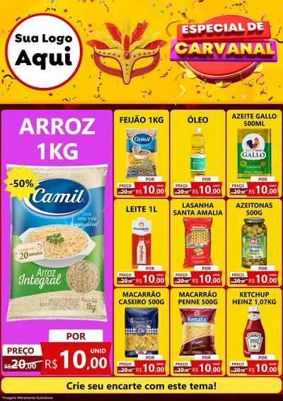 Modelo de Encarte para Encarte A4 Vertical com o tema Especial de Carnaval para Supermercado