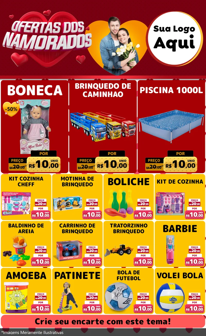 Modelo de Encarte para Encarte Grande com o tema Ofertas Dos Namorados para Brinquedos