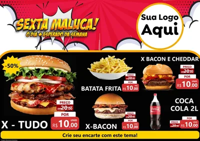 Modelo de Encarte para Encarte A4 Horizontal com o tema Sexta Maluca! para Hamburgueria
