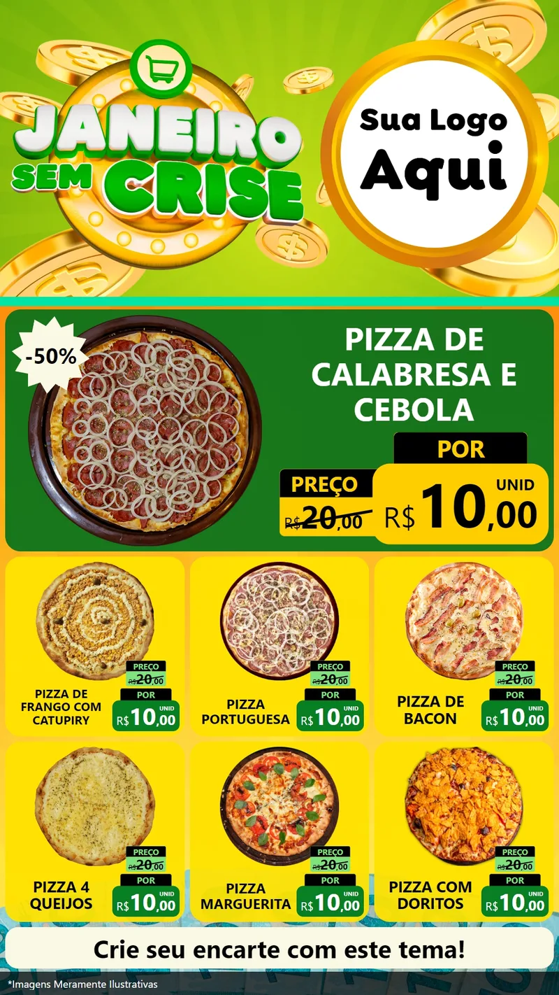 Modelo de Rede Social para Stories com o tema Janeiro Sem Crise para Pizzaria