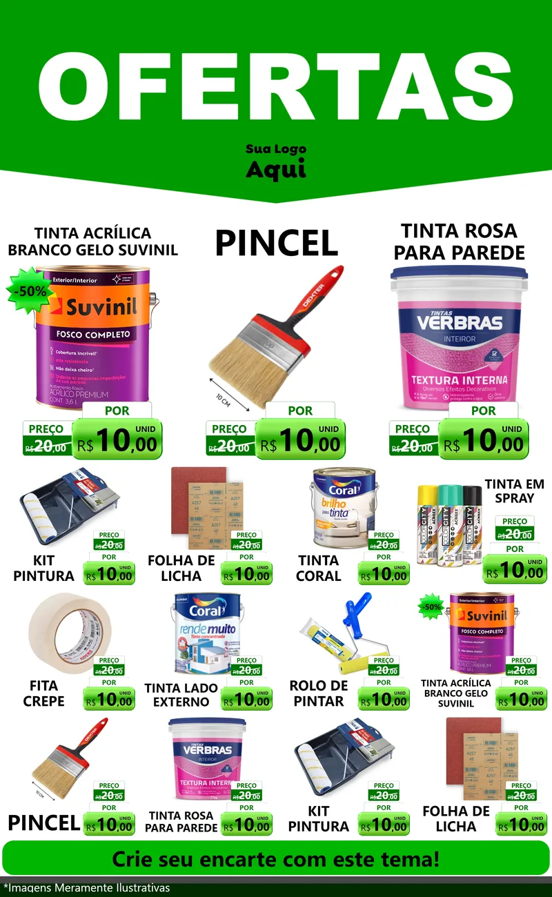 Modelo de Encarte para Encarte Grande com o tema Ofertas Verde Cartaz para Tintas e Ferramentas