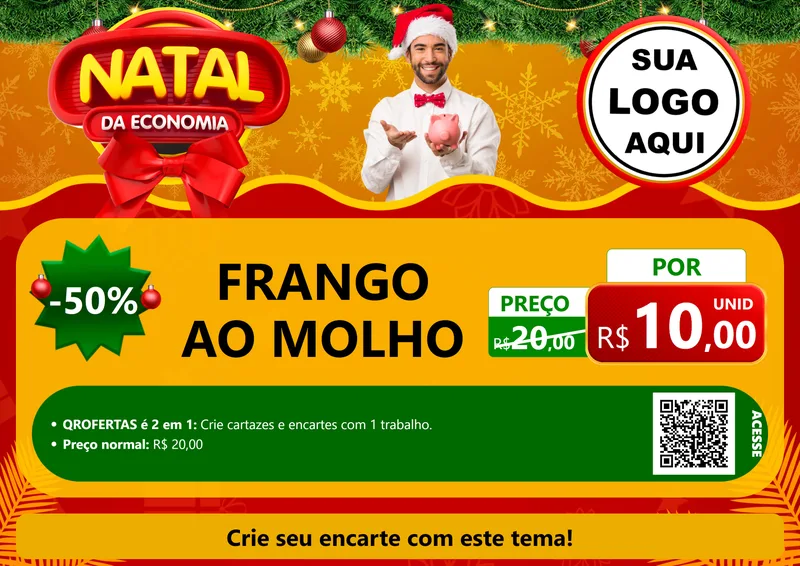 Modelo de Cartaz para Cartaz A4 Horizontal com o tema Natal da Economia para Restaurante
