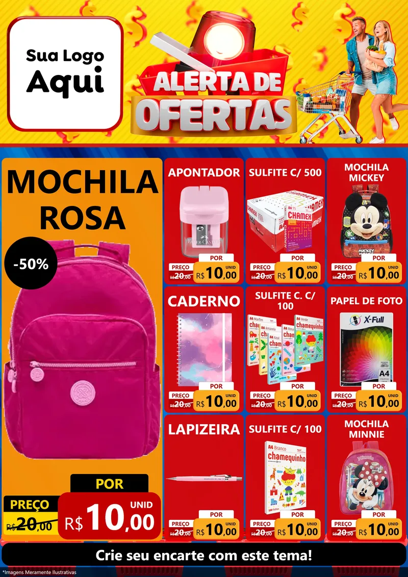 Modelo de Encarte para Encarte A4 Vertical com o tema Alerta de Ofertas para Papelaria