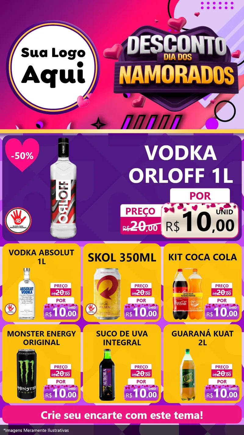 Modelo de Rede Social para Stories com o tema Desconto Dia dos Namorados para Distribuidora de bebidas