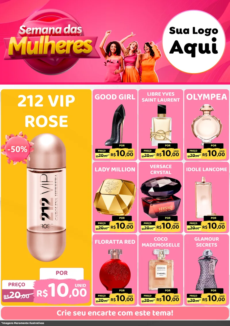 Modelo de Encarte para Encarte A4 Vertical com o tema Semana das Mulheres para Perfumes