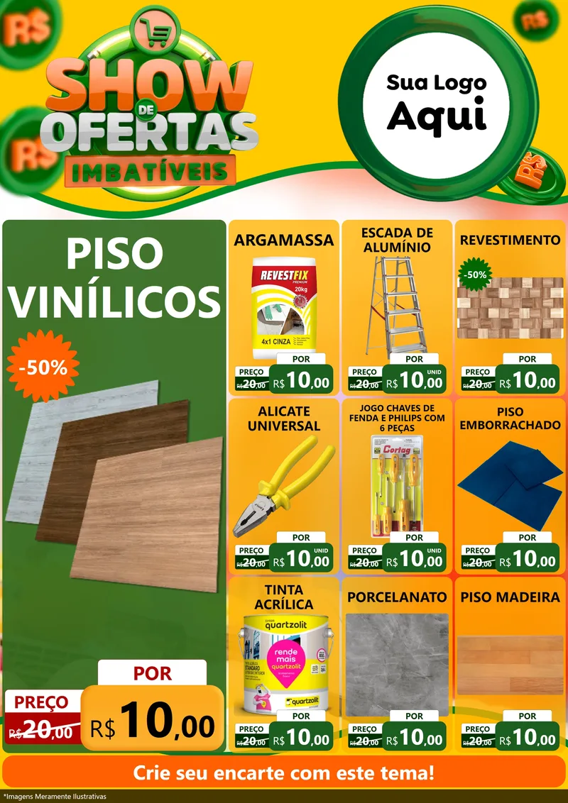 Modelo de Encarte para Encarte A4 Vertical com o tema Show de Ofertas Imbatíveis para Material para Construção