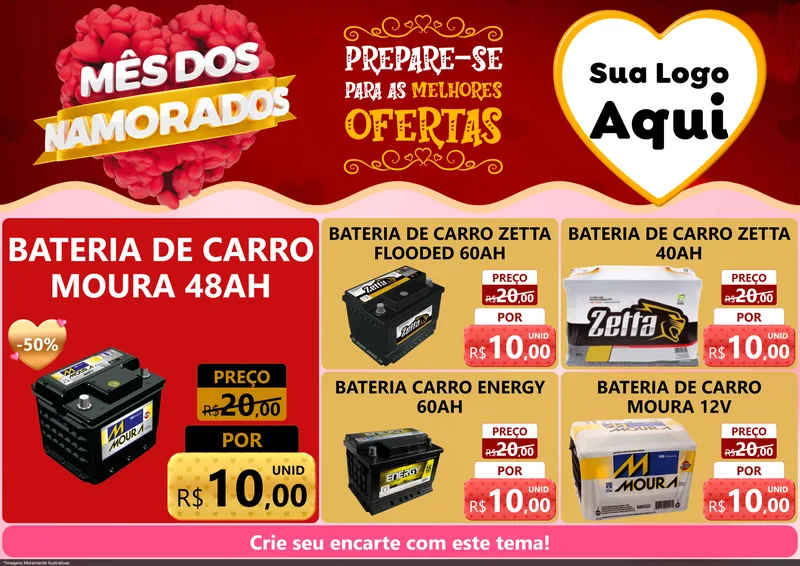 Modelo de Encarte para Encarte A4 Horizontal com o tema Mês dos Namorados para Baterias Elétricas