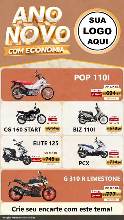 Modelo de TV para TV Vertical com o tema Ano Novo Com Economia para Concessionaria de Motos