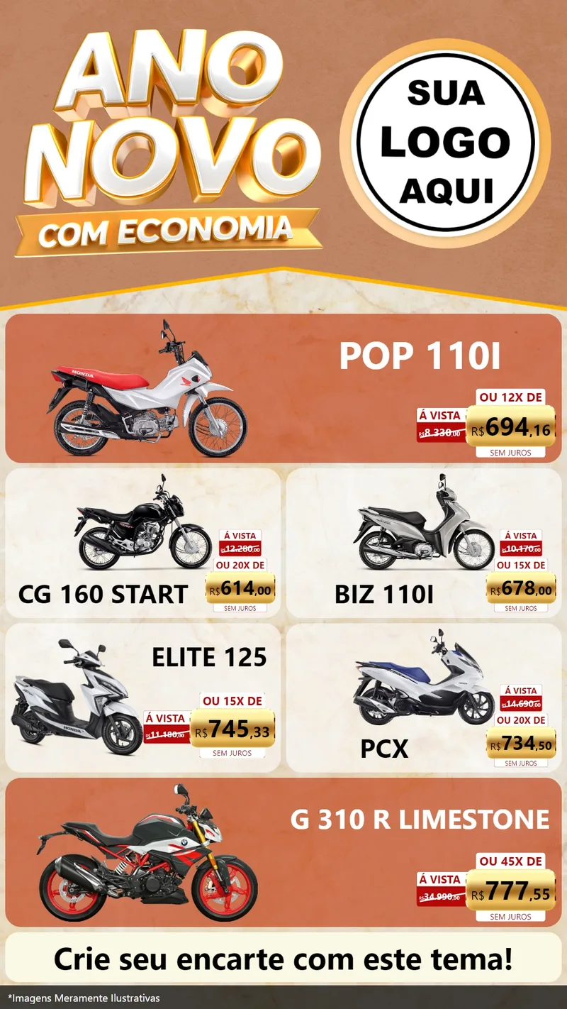 Modelo de TV para TV Vertical com o tema Ano Novo Com Economia para Concessionaria de Motos
