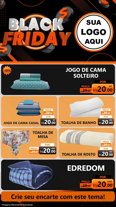 Modelo de TV para TV Vertical com o tema Black Friday para Cama, Mesa e Banho