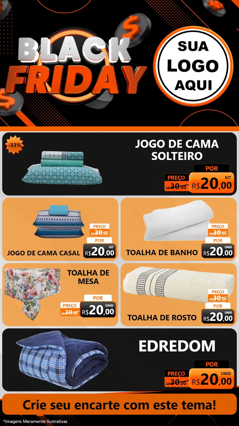 Modelo de TV para TV Vertical com o tema Black Friday para Cama, Mesa e Banho