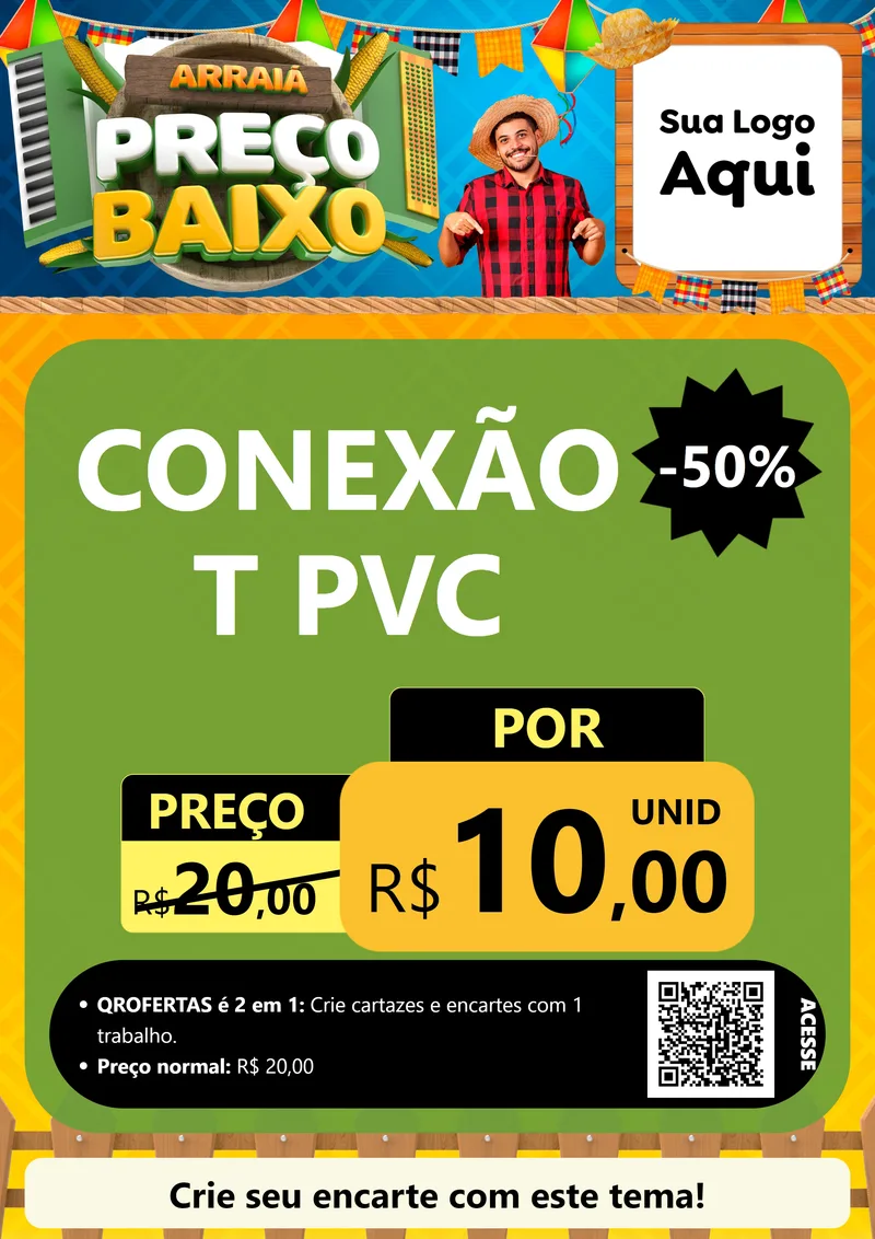 Modelo de Cartaz para Cartaz A4 Vertical com o tema Arraiá de Preço Baixo - Junina para Tubos e conexões