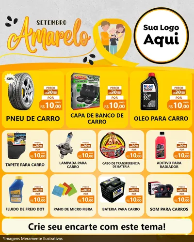 Modelo de Rede Social para Feed Instagram com o tema Setembro Amarelo para Auto peças