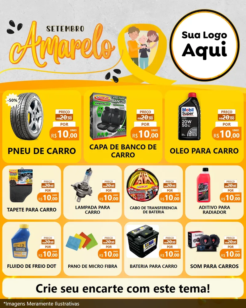 Modelo de Rede Social para Feed Instagram com o tema Setembro Amarelo para Auto peças