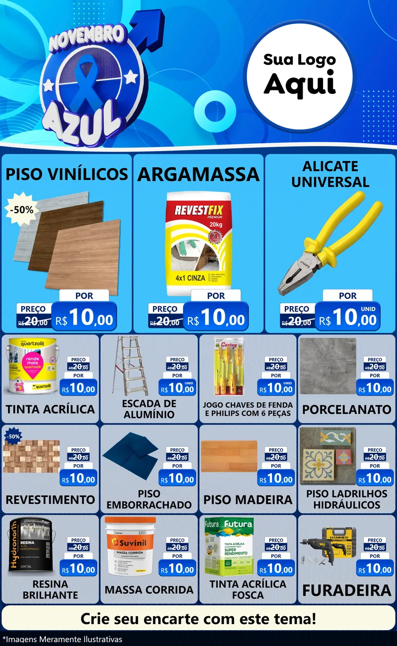 Modelo de Encarte para Encarte Grande com o tema Novembro Azul para Material para Construção
