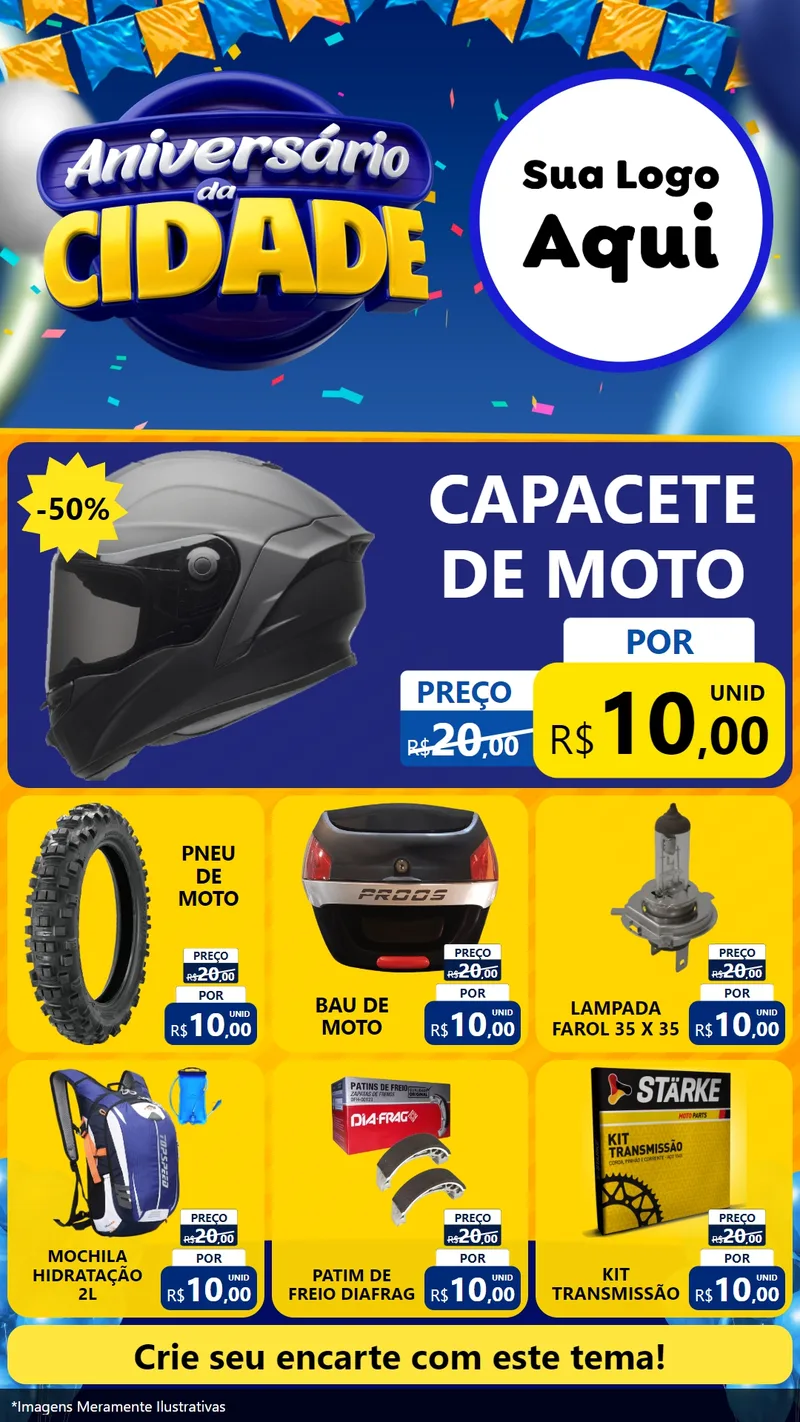 Modelo de Rede Social para Stories com o tema Aniversário da Cidade para Moto peças