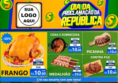 Modelo de Encarte para Encarte A4 Horizontal com o tema Dia Da Proclamação da República para Assados