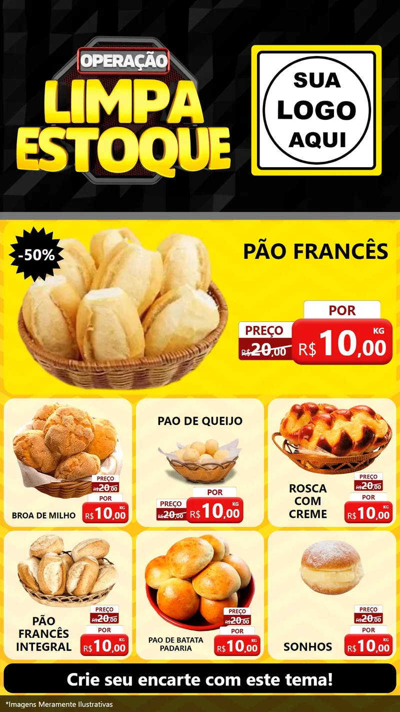 Modelo de Rede Social para Stories com o tema Operação Limpa Estoque para Padaria
