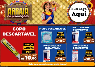 Modelo de Encarte para Encarte A4 Horizontal com o tema Arraiá de Promoções para Embalagens
