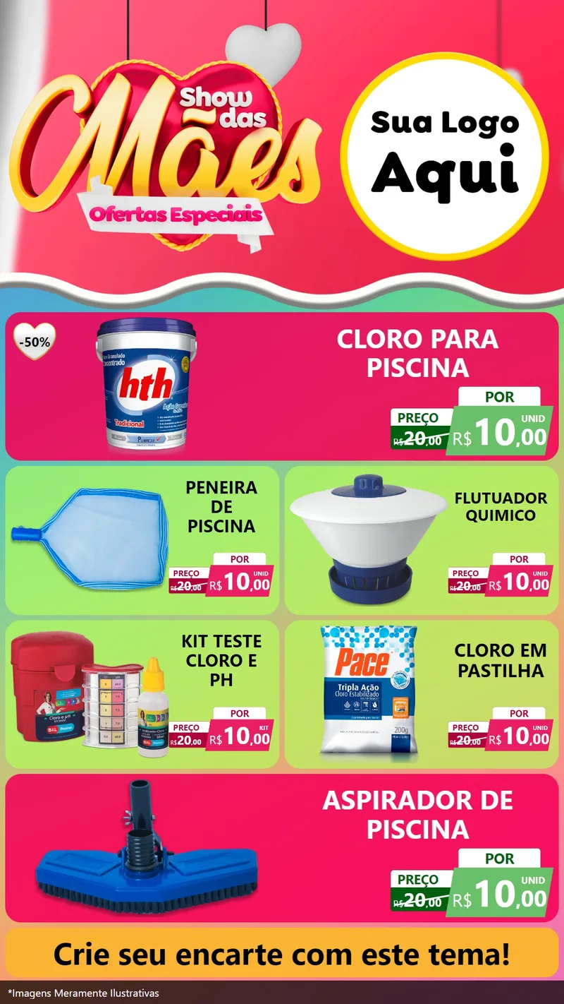 Modelo de TV para TV Vertical com o tema Show das Mães - Ofertas Especiais para Produtos para Piscina