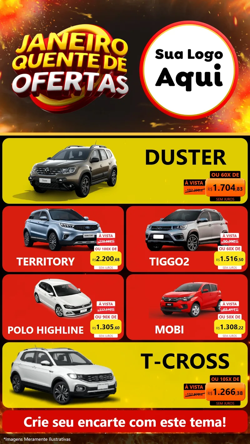 Modelo de TV para TV Vertical com o tema Janeiro Quente de Ofertas para Concessionaria de Carros