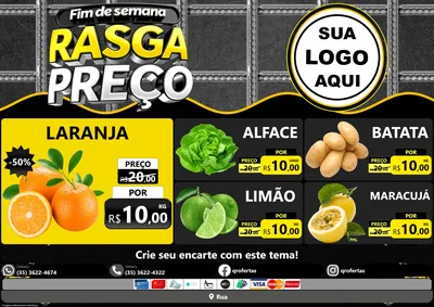 Modelo de Encarte para Encarte A4 Horizontal com o tema Fim de Semana Rasga Preço para Hortifrúti