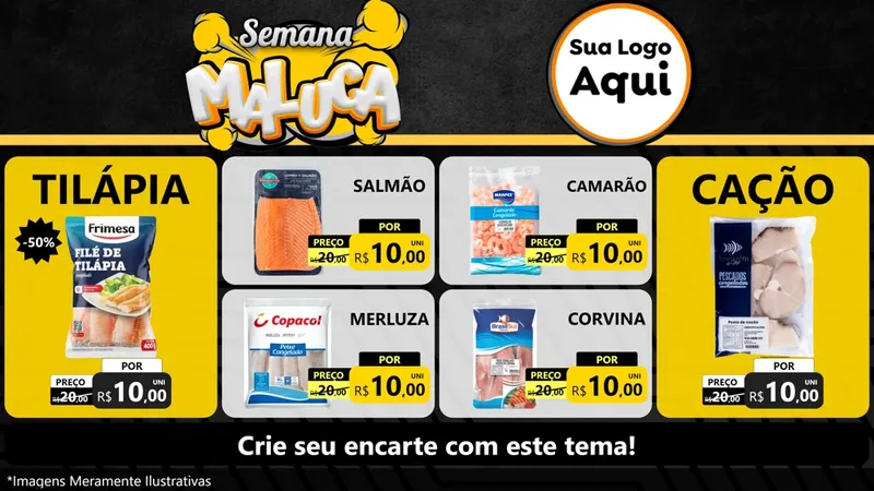 Modelo de TV para TV Horizontal com o tema Semana Maluca para Peixaria