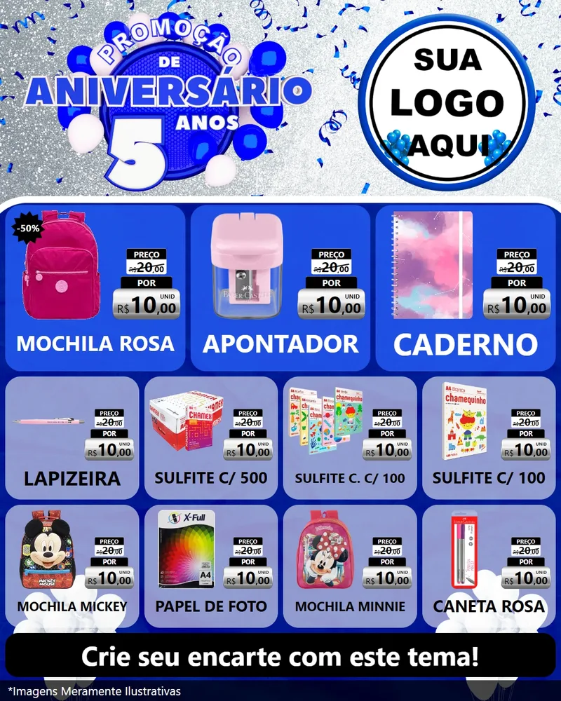 Modelo de Rede Social para Feed Instagram com o tema Promoção de Aniversário - 5 Anos para Papelaria