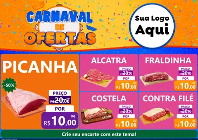 Modelo de Encarte para Encarte A4 Horizontal com o tema Carnaval de Ofertas para Açougue