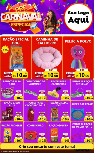 Modelo de Encarte para Encarte Grande com o tema Pré-Carnaval Especial para Pet Shop