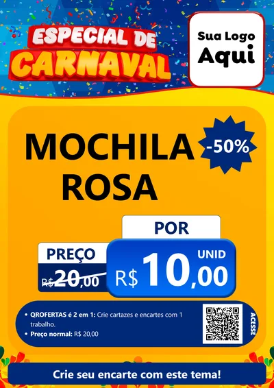Modelo de Cartaz para Cartaz A4 Vertical com o tema Especial de Carnaval para Papelaria