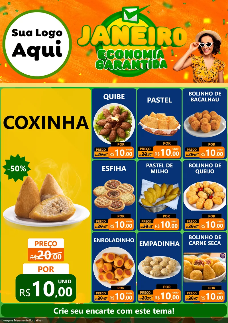 Modelo de Encarte para Encarte A4 Vertical com o tema Janeiro - Economia Garantida para Salgadaria