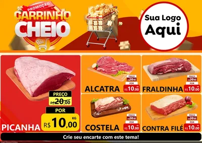 Modelo de Encarte para Encarte A4 Horizontal com o tema Promoção carrinho cheio para Açougue