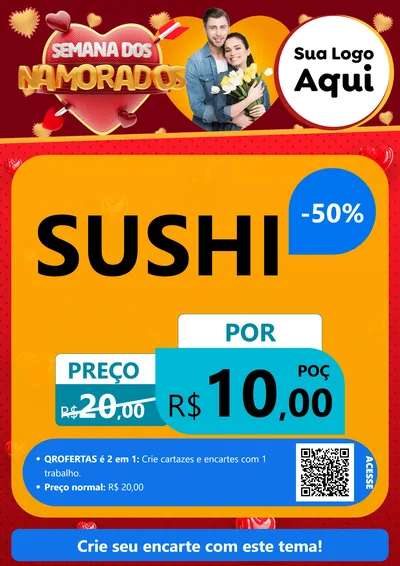 Modelo de Cartaz para Cartaz A4 Vertical com o tema Semana dos Namorados para Comida japonesa