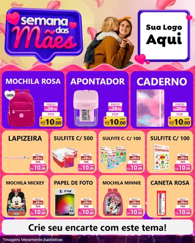 Modelo de Rede Social para Feed Instagram com o tema Semana das Mães para Papelaria