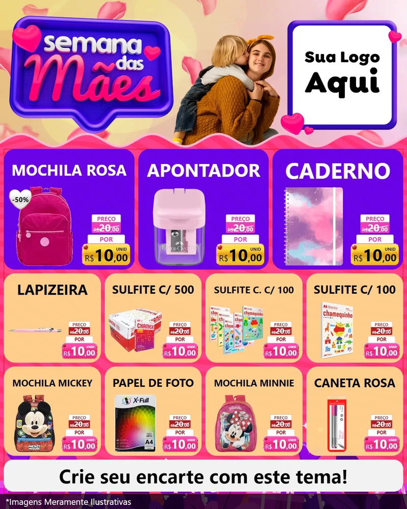 Modelo de Rede Social para Feed Instagram com o tema Semana das Mães para Papelaria