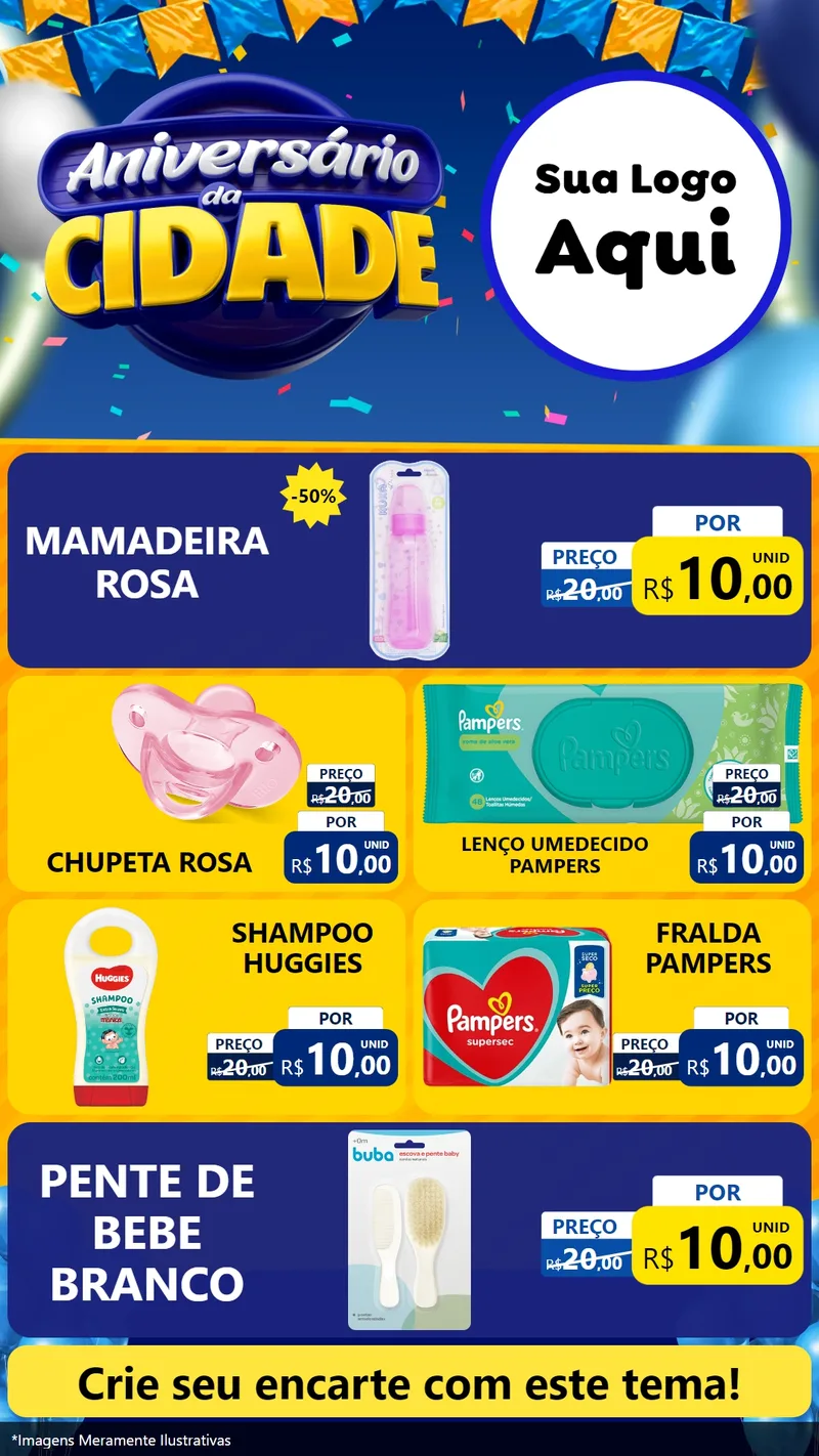 Modelo de TV para TV Vertical com o tema Aniversário da Cidade para Bebês