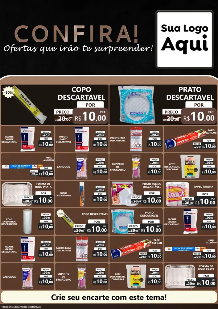 Modelo de Encarte para Encarte A4 Vertical com o tema Confira! Ofertas que irão te surpreender! para Embalagens