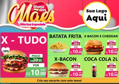 Modelo de Encarte para Encarte A4 Horizontal com o tema Show das Mães - Ofertas Especiais para Hamburgueria