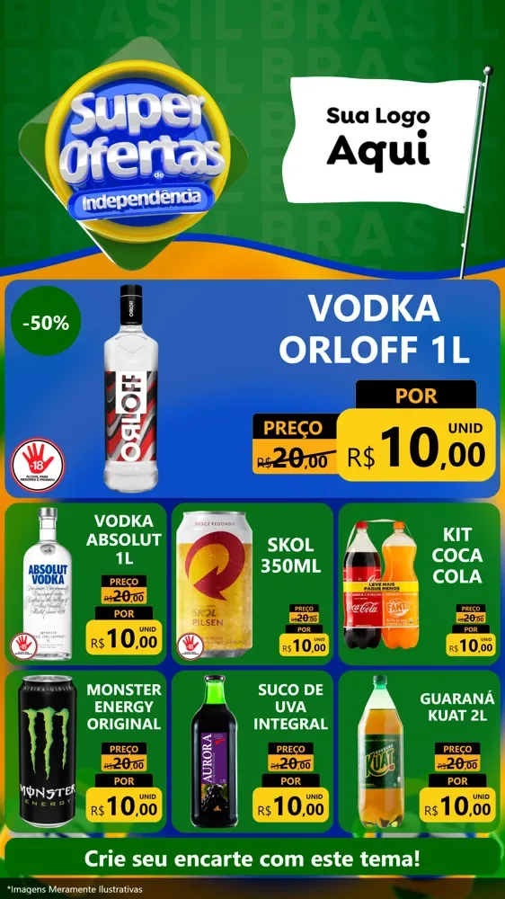 Modelo de Rede Social para Stories com o tema Super Ofertas de Independência para Distribuidora de bebidas