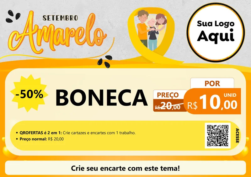 Modelo de Cartaz para Cartaz A4 Horizontal com o tema Setembro Amarelo para Brinquedos
