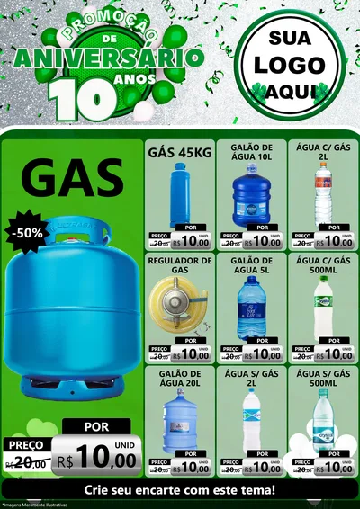 Modelo de Encarte para Encarte A4 Vertical com o tema Promoção de Aniversário - 10 Anos para Água e gás