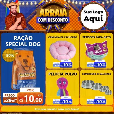 Modelo de Rede Social para Feed Facebook com o tema Arraiá Com Desconto para Pet Shop